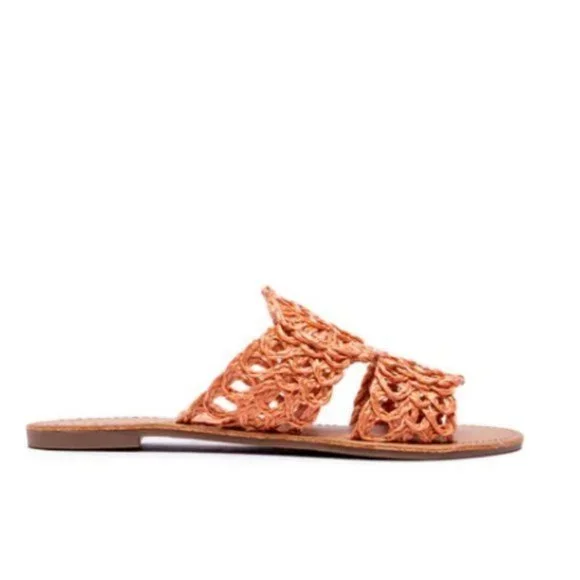 !! NEW !! Woven Raffia Slide Sandals in Deep Coral - Picture 7 of 7